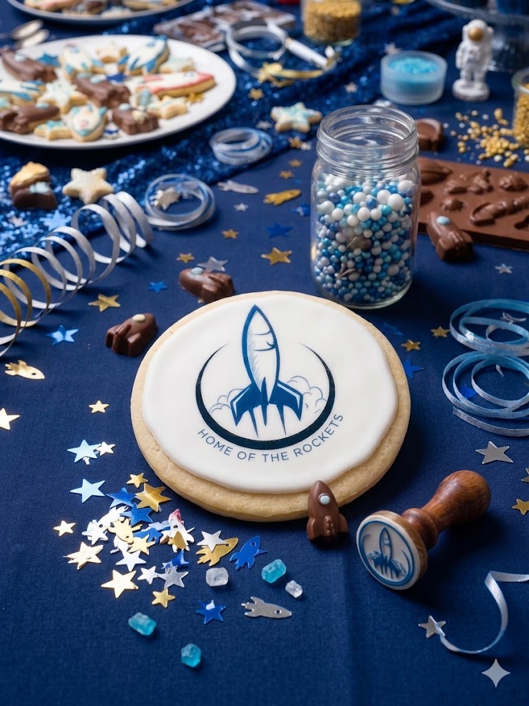 Custom Rocket Cookie on Cutting Board